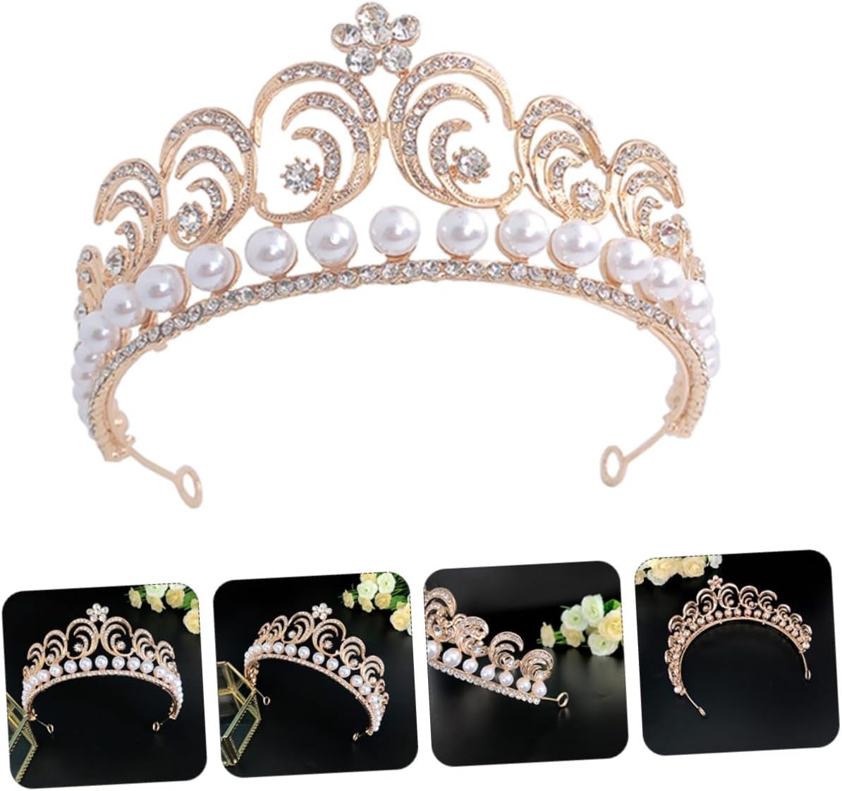 LIOOBO Wedding Bride Headdress Baroque Pearl Rhinestone Bridal Crown Gold Wedding Dress Accessory for Women Bride Ceremony