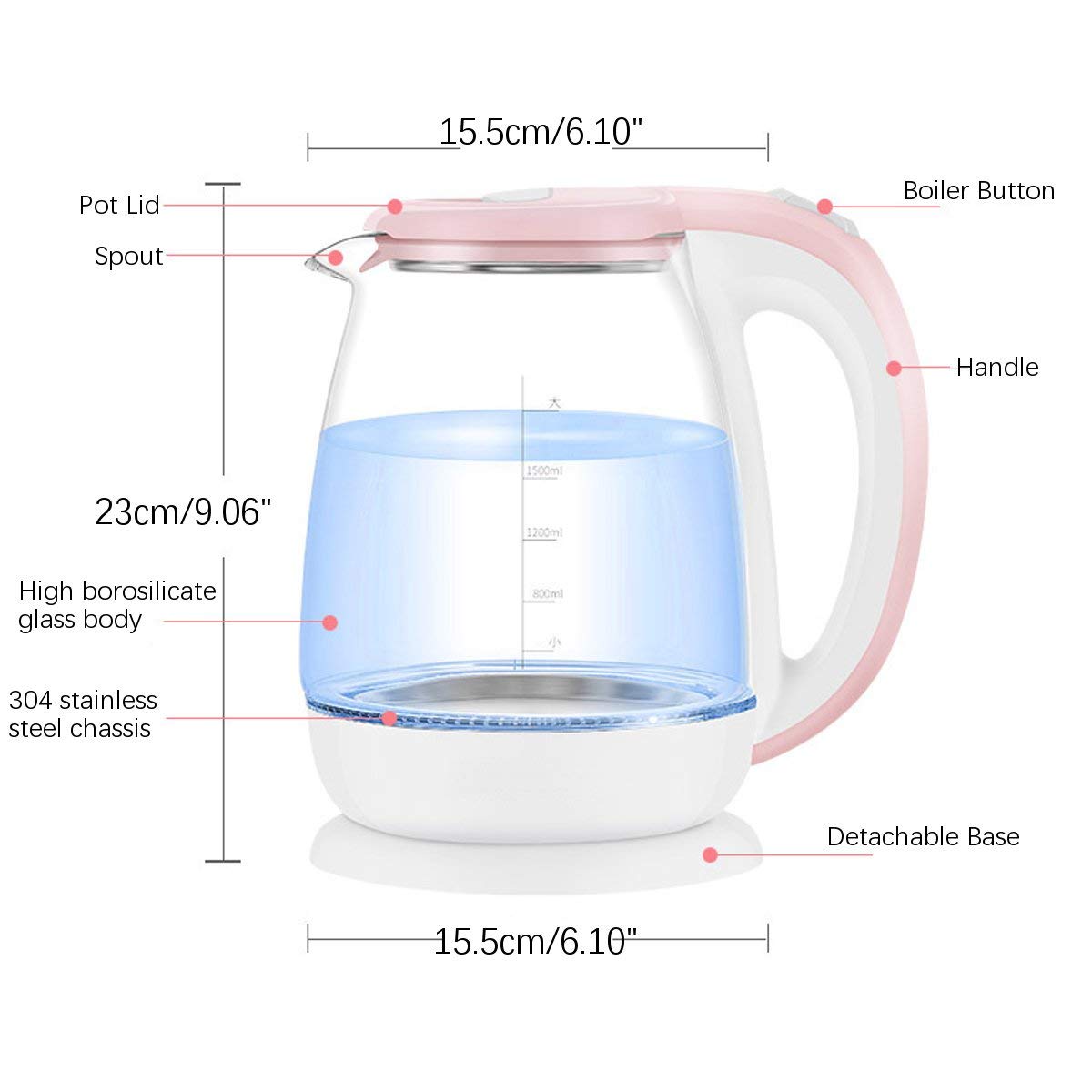 Elektrische waterkoker 0,6 liter lichtgewicht waterkoker 800 W theeketel met Bpa-vrij, automatische uitschakeling en versterker/roze (roze) (roze) ( roze) lofty ambition