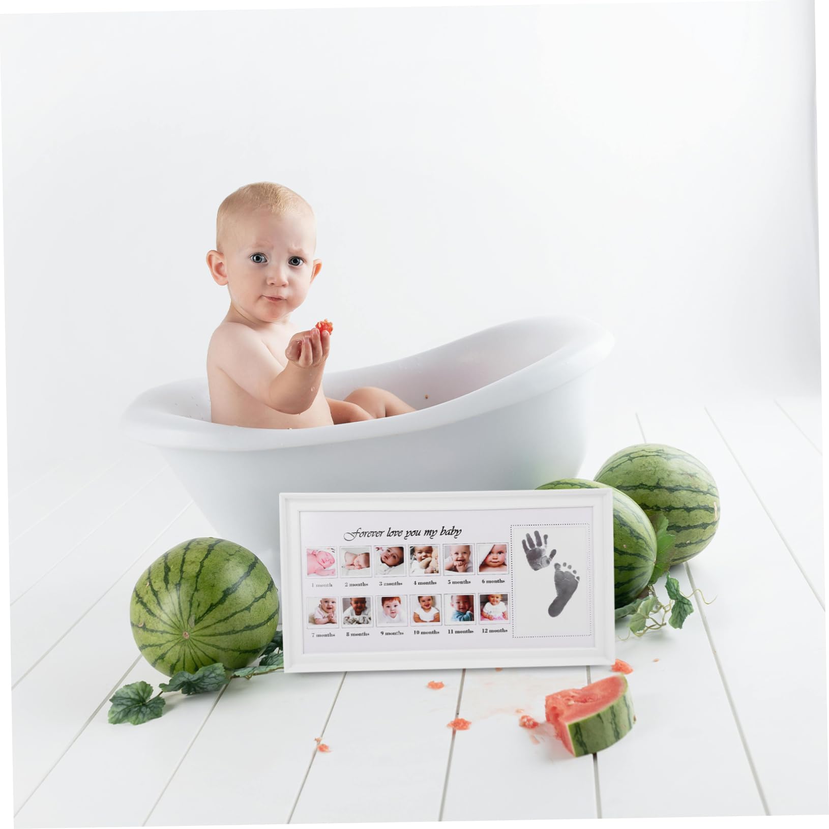 TOYANDONA Marco de Fotos Material Pp y Pvc Huellas de Manos y Pies para Bebés Diseño Elegante Blanco para Colgar en Pared o Decorar Mesa, Obsequio Adecuado para Nuevos Padres