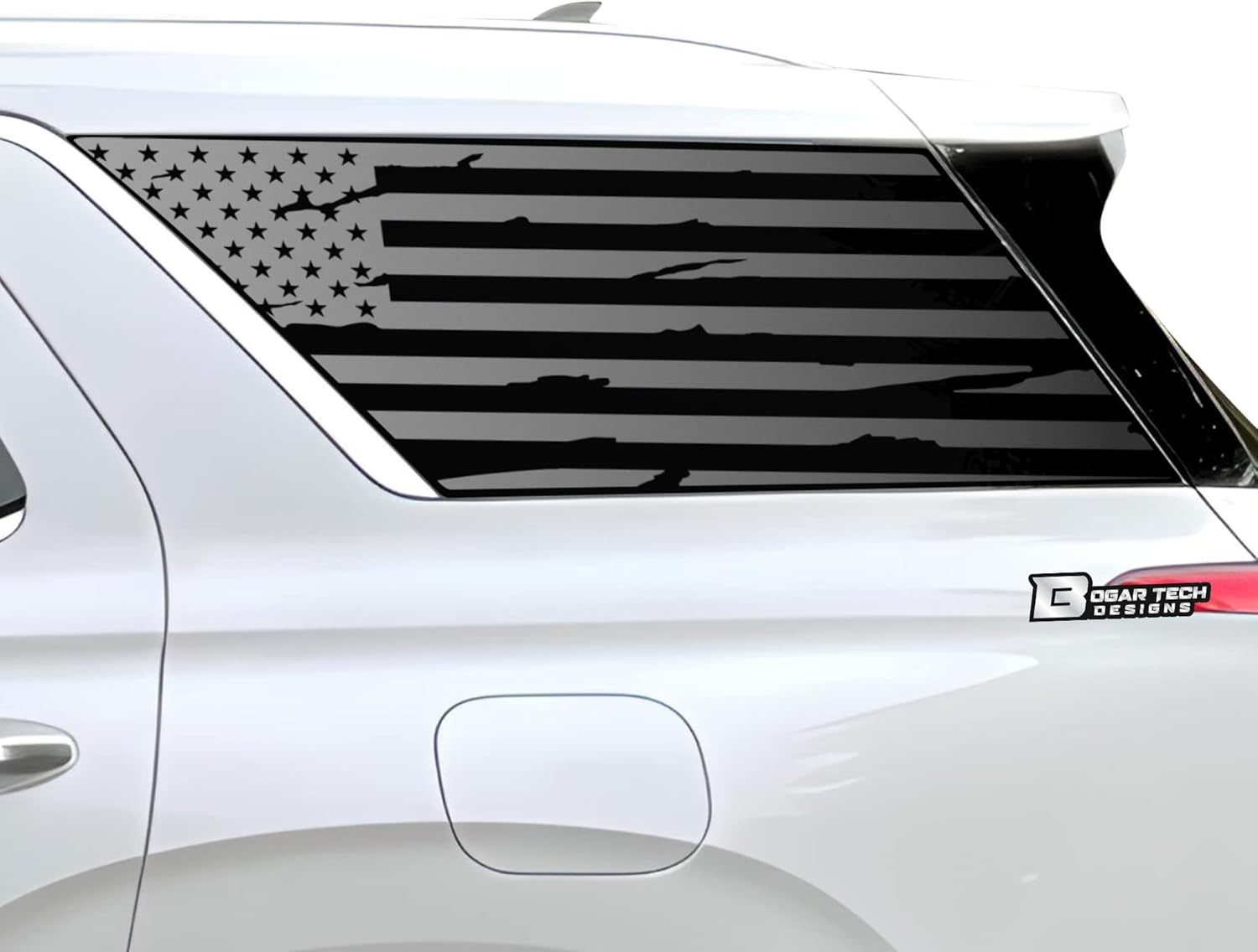 BOGAR TECH DESIGNS Precut Quarter Window American Flag Vinyl Decal Sticker Compatible with Hyundai Palisade 2020-2025, Matte Black