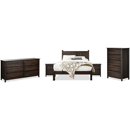 Grain Wood Furniture Shaker Solid Wood 5 Piece Bedroom Set in Expresso, King Bed