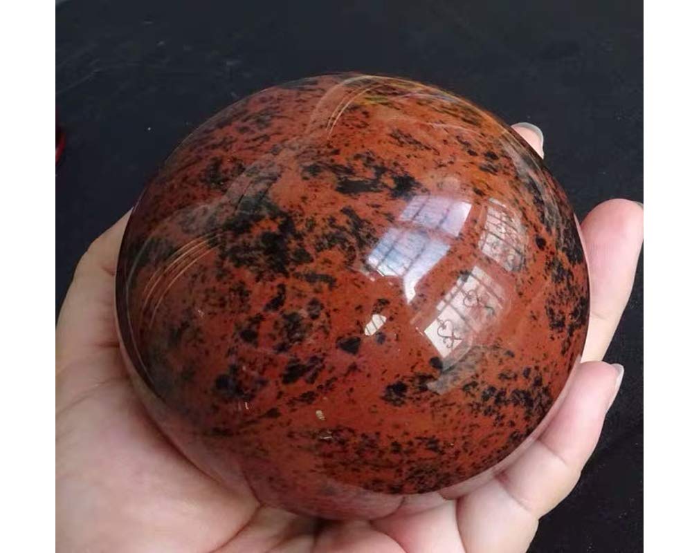 Naturalny kwarc kryształowy agat kula kula kamień szlachetny naturalna rzeźba figurka kamień palmowy (kolor: czerwony obsydian 6 cm/2,36 cala)
