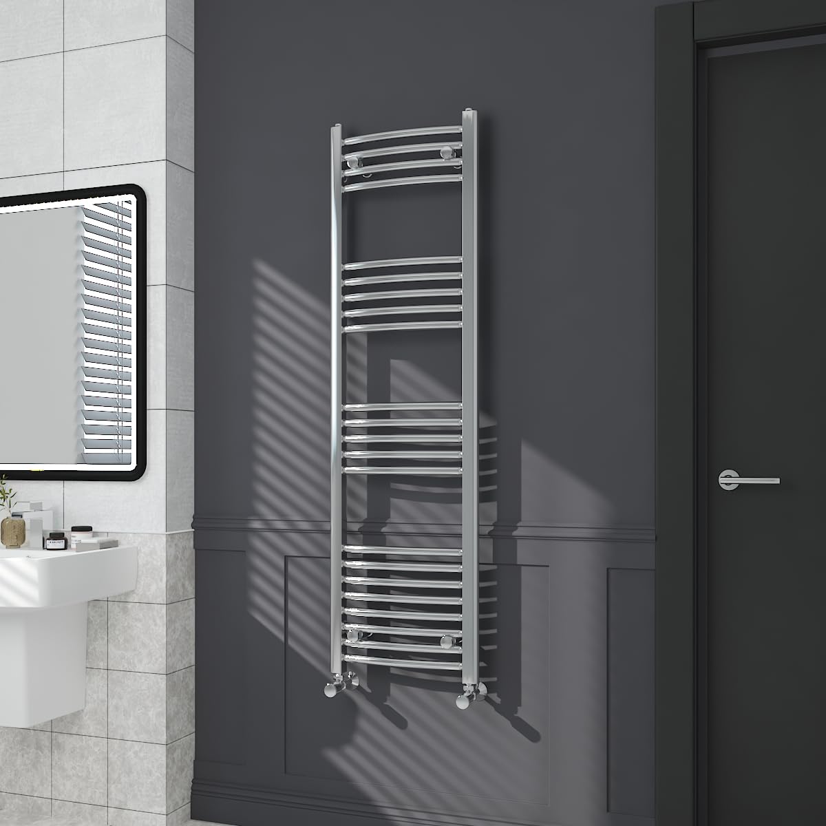 Warmehaus Contemporary Curved Bathroom Heated Towel Rail Radiator Rad 1400 x 400mm - Chrome