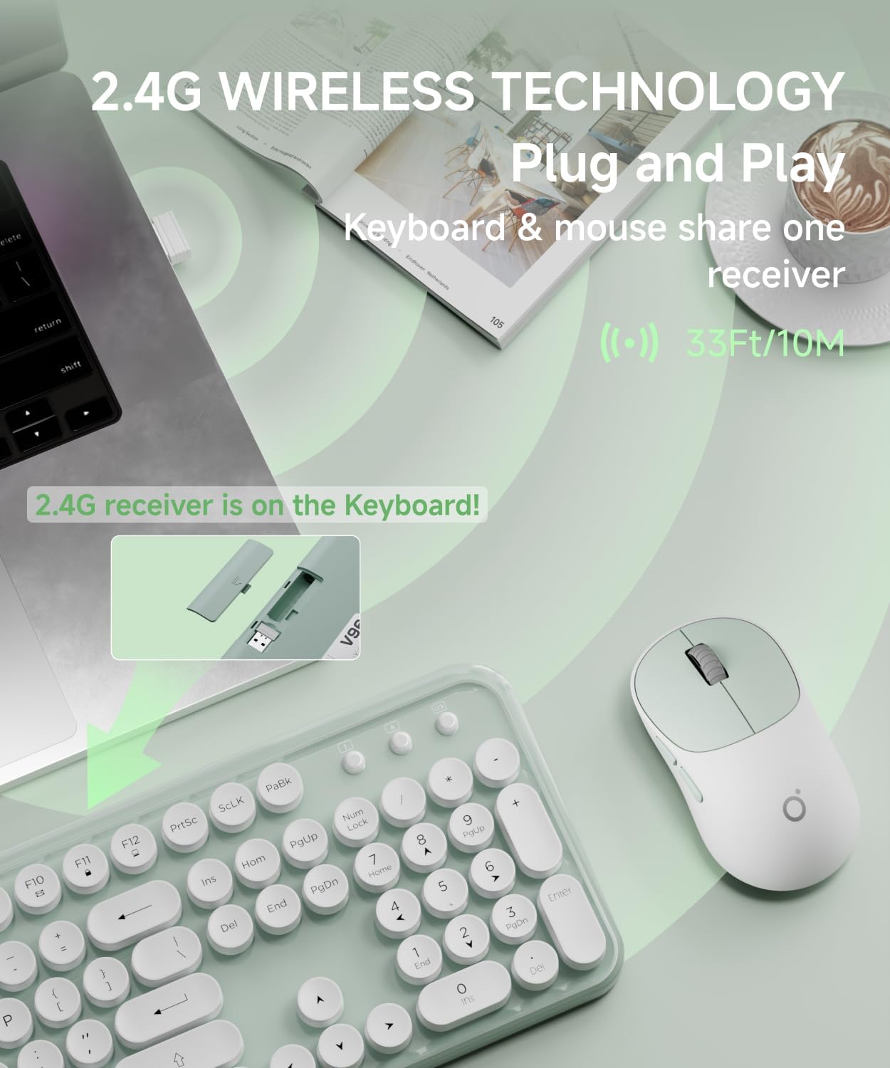 USB receiver location and plug-and-play connection