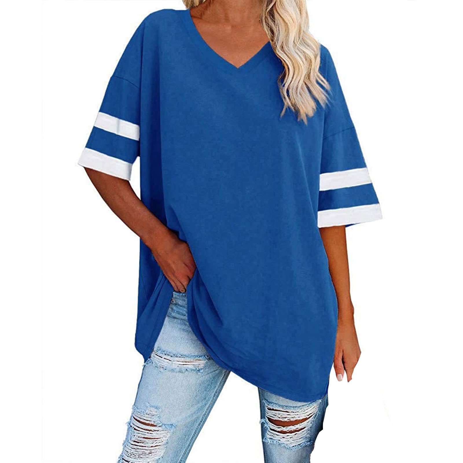 Camiseta de dormir, camiseta rosa para mujer, parte superior púrpura, camiseta roja a rayas de fútbol, blusa larga para verano, adolescentes, para hombre, rayas blancas, azul, algodón naranja, deporte