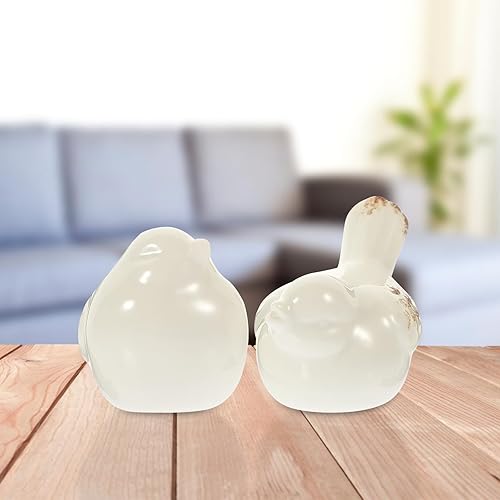 Miniatura 4 de 2 figuras de cerámica de pájaros, estatua de pájaro, decoración del hogar, mini adornos de pájaros para Navidad, cumpleaños, decoración del hogar