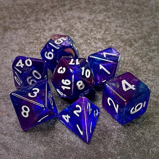 Sage's Portal Shards Acrylic DND Dice 7 Piece Polyhedral Dice Set for DND TTRPG Dungeons and Dragons Pathfinder Mica Glitter Dice (Purple/Blue/Green)