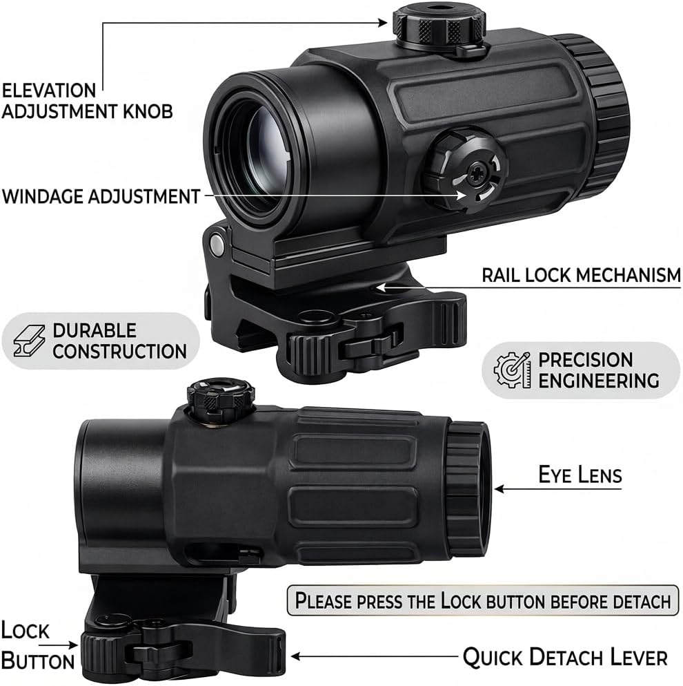 4X Magnifier G3Sight Scope Airsoft with Switch to Side QD Mount for 20mm Rail Apply for Red dot Zooms with 3X of Power Shockproof (Black - 4X Sight Scope)