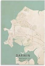 ZYSYML Darwin Australia Map Poster Vintage Print Canvas Poster Wall Art Decor Print Picture Paintings for Living Room Bedroom Decoration Unframe 12x18inch(30x45cm)