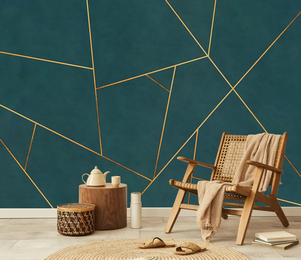 Photo 1 of TUNDJ Gold Geometric Peel and Stick Wallpaper 157"x108"