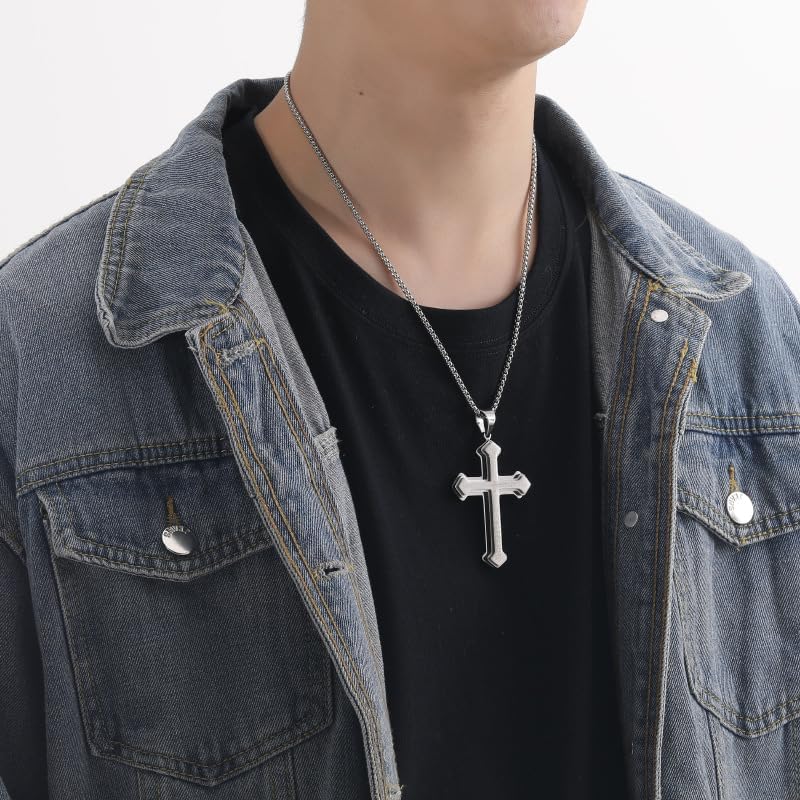 Cross Necklace for Men,Men's Titanium Steel Cross Pendant Necklace, Stainless Steel Chain for Men,Gothic Style Religious Jewelry 60 cm/23.6 inches - Image 5