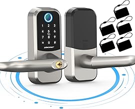 Smart Lock, SMONET Deadbolt Lock with Keypad, Keyless Entry Biometric Fingerprint Front Door Locks, Bluetooth Electronic Digital Lock with Reversible Handle, App Control, 5 pcs Fobs for Home