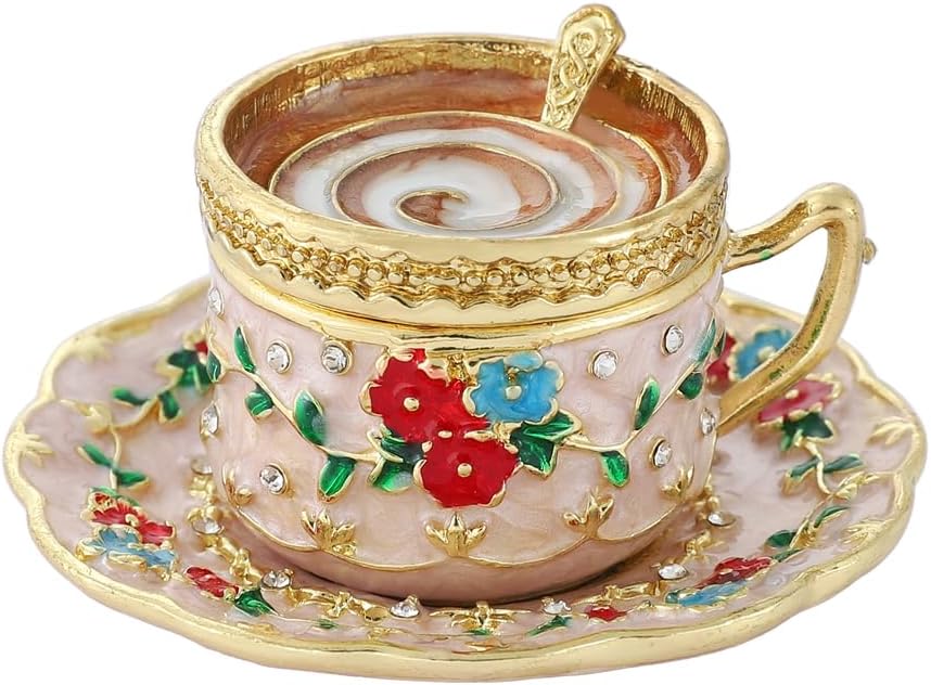 Coffee Cup Trinket Box Enamel Hinge Small Jewelry Boxes Hand-Painted Mother's Day Gift for Women