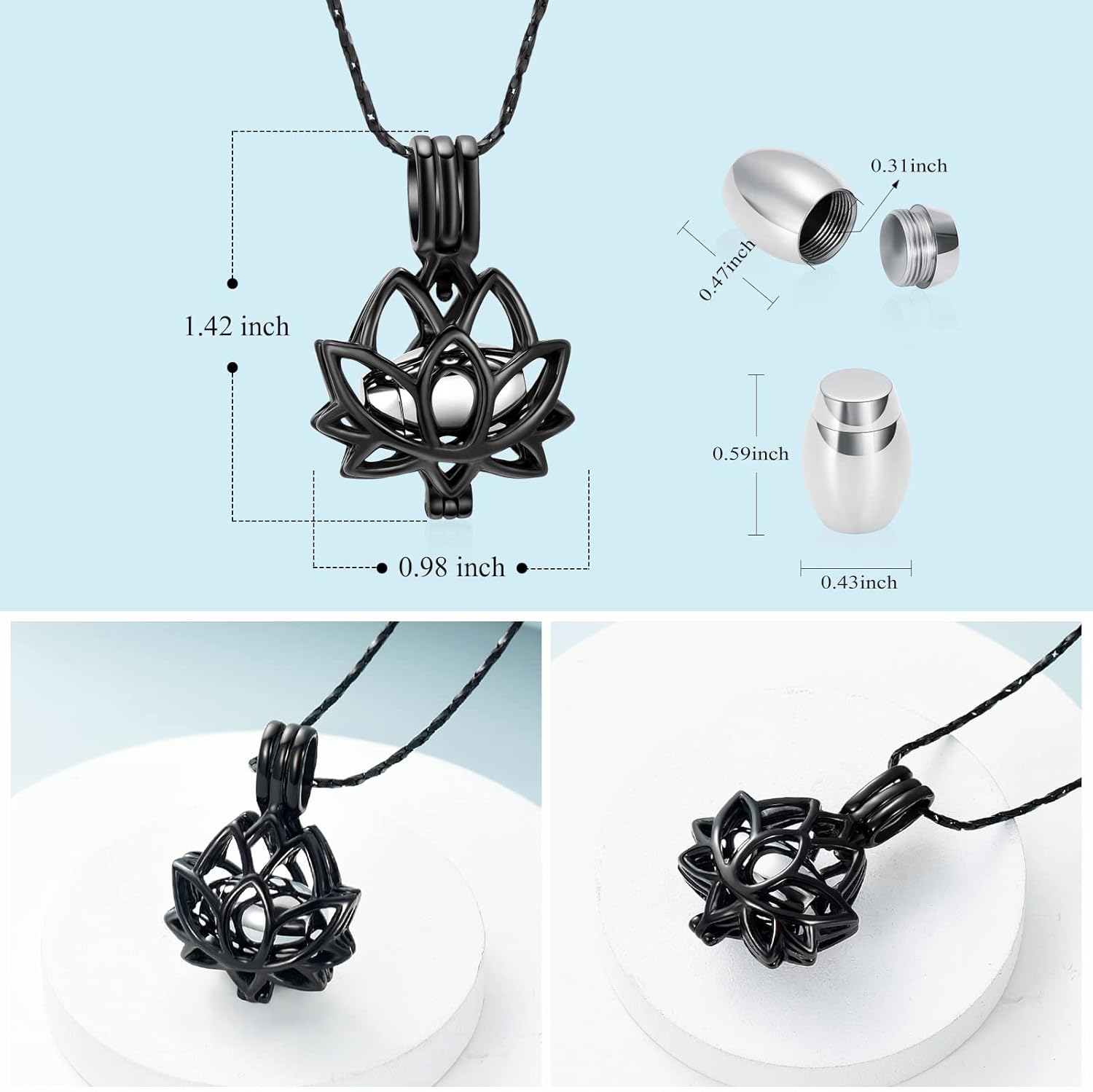Imrsanl Cremation Jewelry for Ashes - Lotus Flower Ashes Pendant Necklace with Mini Keepsake Urn Memorial Ash Jewelry - Image 2
