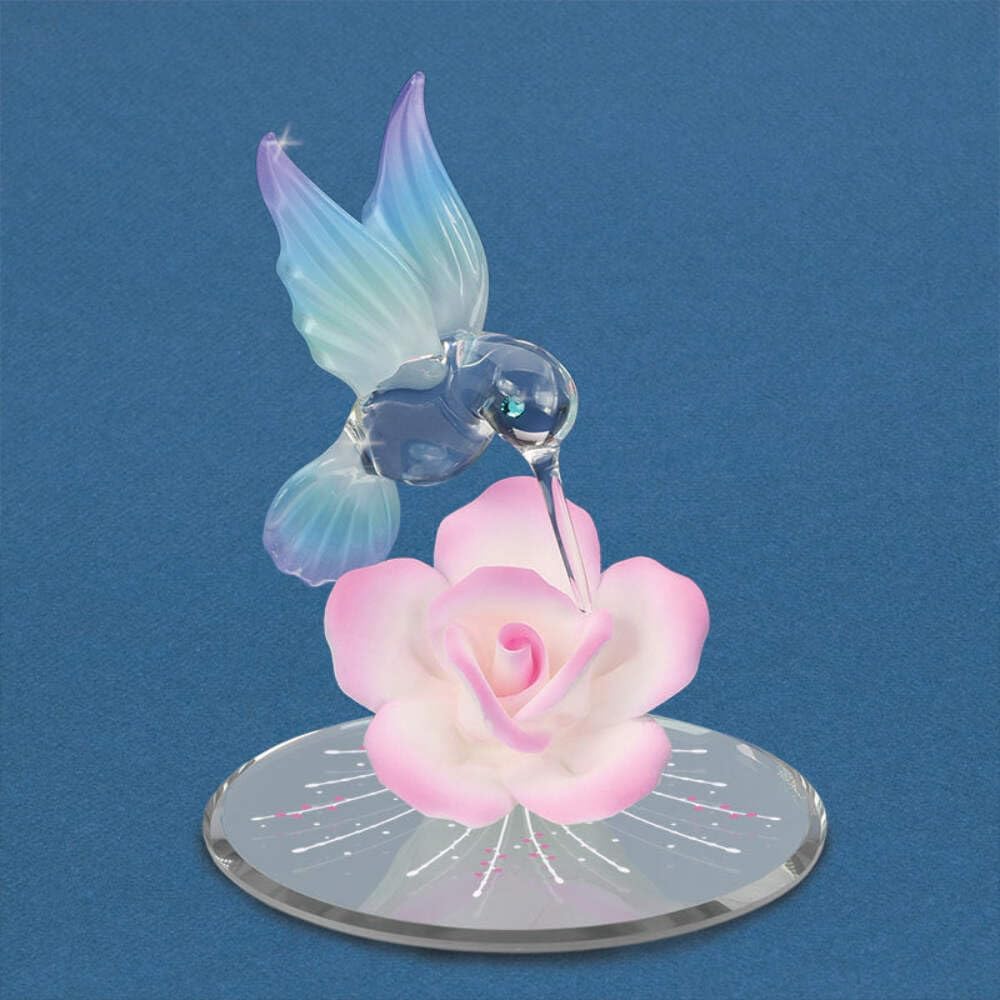 Hummingbird, Pink Rose Figurine
