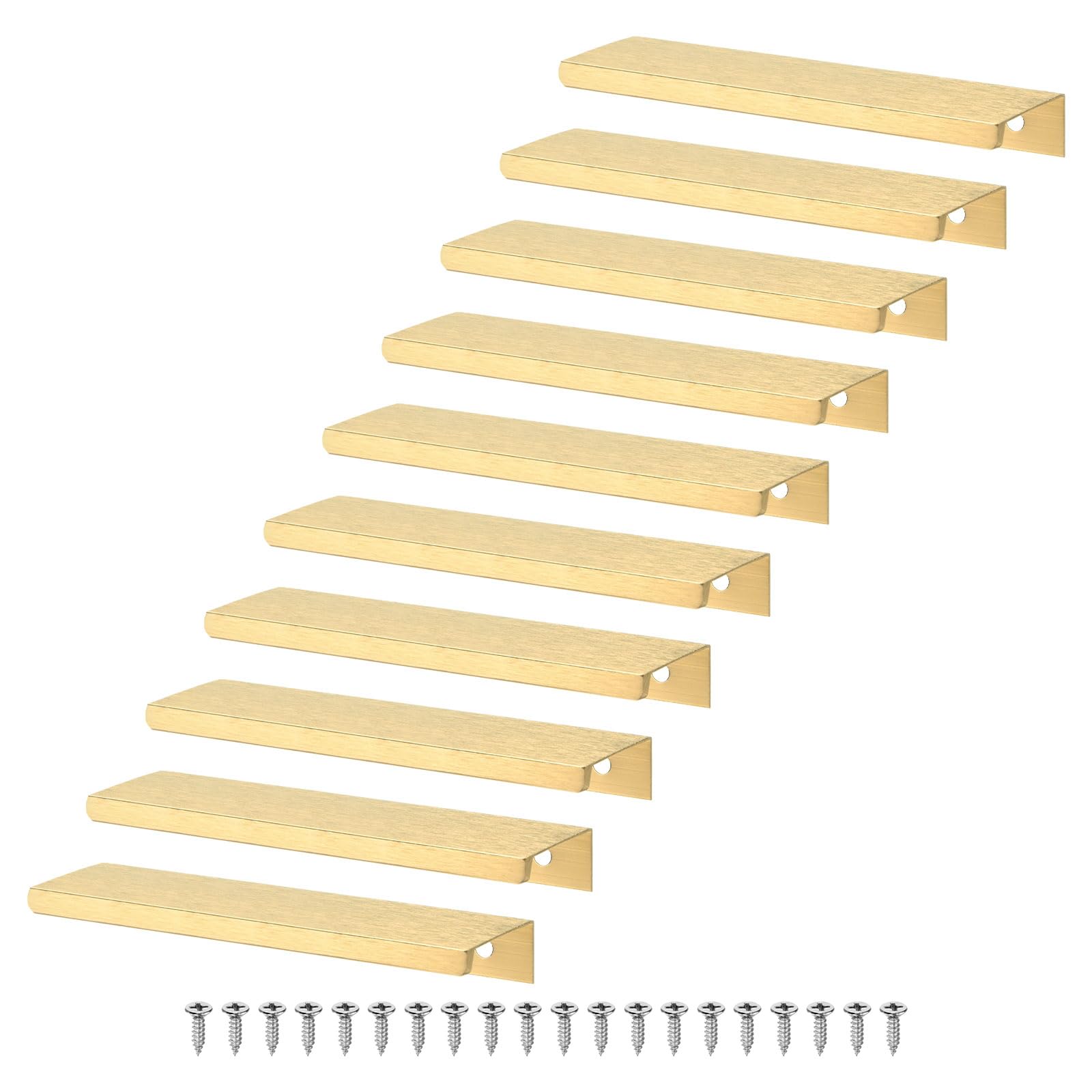 M METERXITY 10-Pack Cabinets Drawers Edge Pulls, 4.72" Aluminum Drawer Edge Pulls Concealed Tab Handle for Wardrobe/Kitchen Drawers/Cabinet Doors/Furniture [Matte Gold]