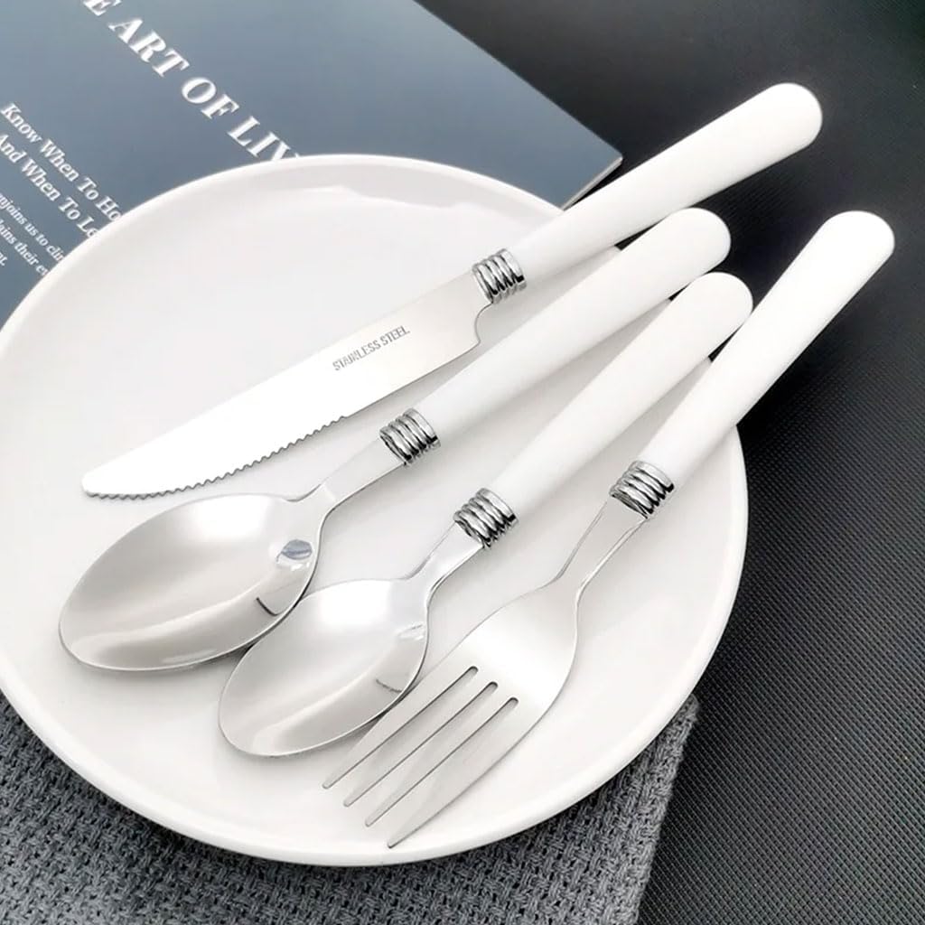 Juego De Cubiertos De 2/4 Piezas, Cuchillo, Tenedor, Cuchara, Tenedores De Acero Inoxidable, Mango De Plástico, Juego De Vajilla, Juego De Cubiertos Reutilizables,4 Pcs