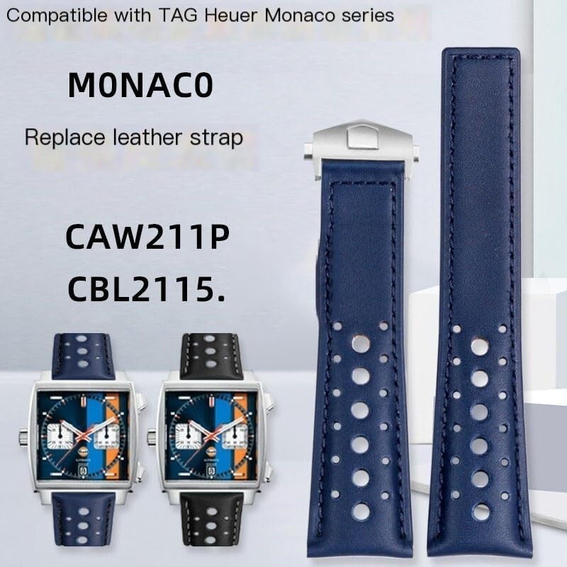 Breathable Cowhide Leather Watch Strap For TAG Heuer Monaco CAW2211P CBL2115