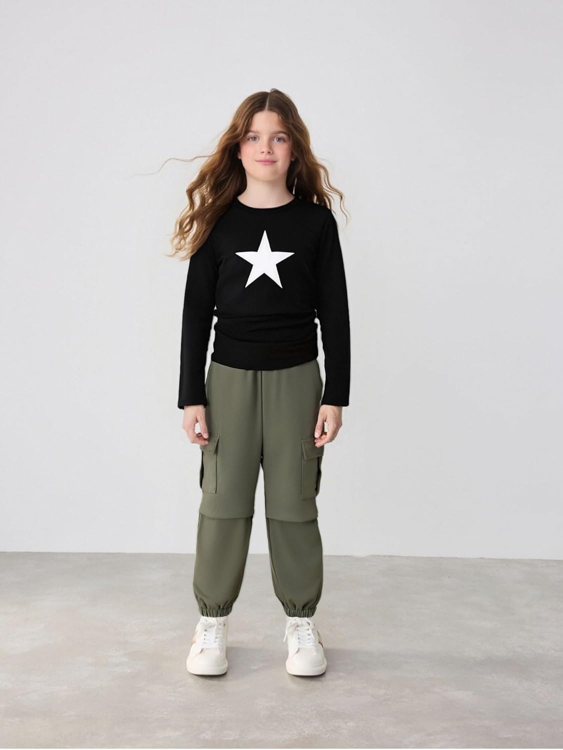 Tween Girls Clothes Ribbed Star Printed Shirt + Cargo Pants Sets Fall Outfits Sizes 7-16 Years - Image 5