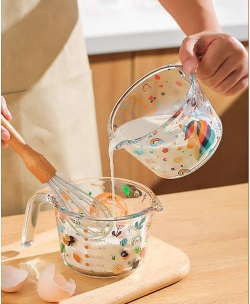 Glass Measuring Cup With Scale Milk Cup High Temperature Resistant Household Kitchen Baking Beaten Egg Cup Measuring Water Cup (Color : D, Size : 500ML)
