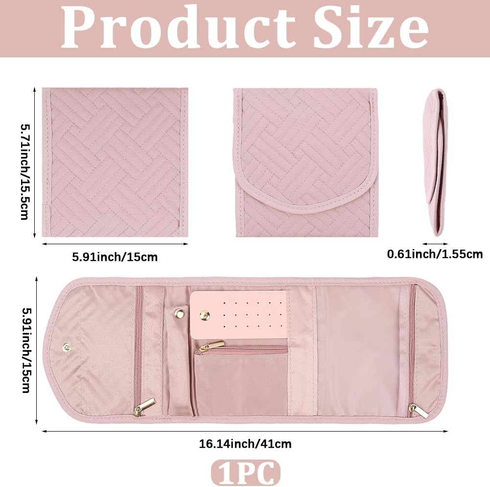 Small Travel Jewelry Organizer Pink Portable Jewelry Roll Bag image 2