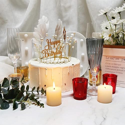 Miniatura 3 de Juego de 36 portavelas de vidrio de mercurio rojo - Elegantes portavelas votivos para bodas, celebraciones y decoración del hogar - Perfectos para