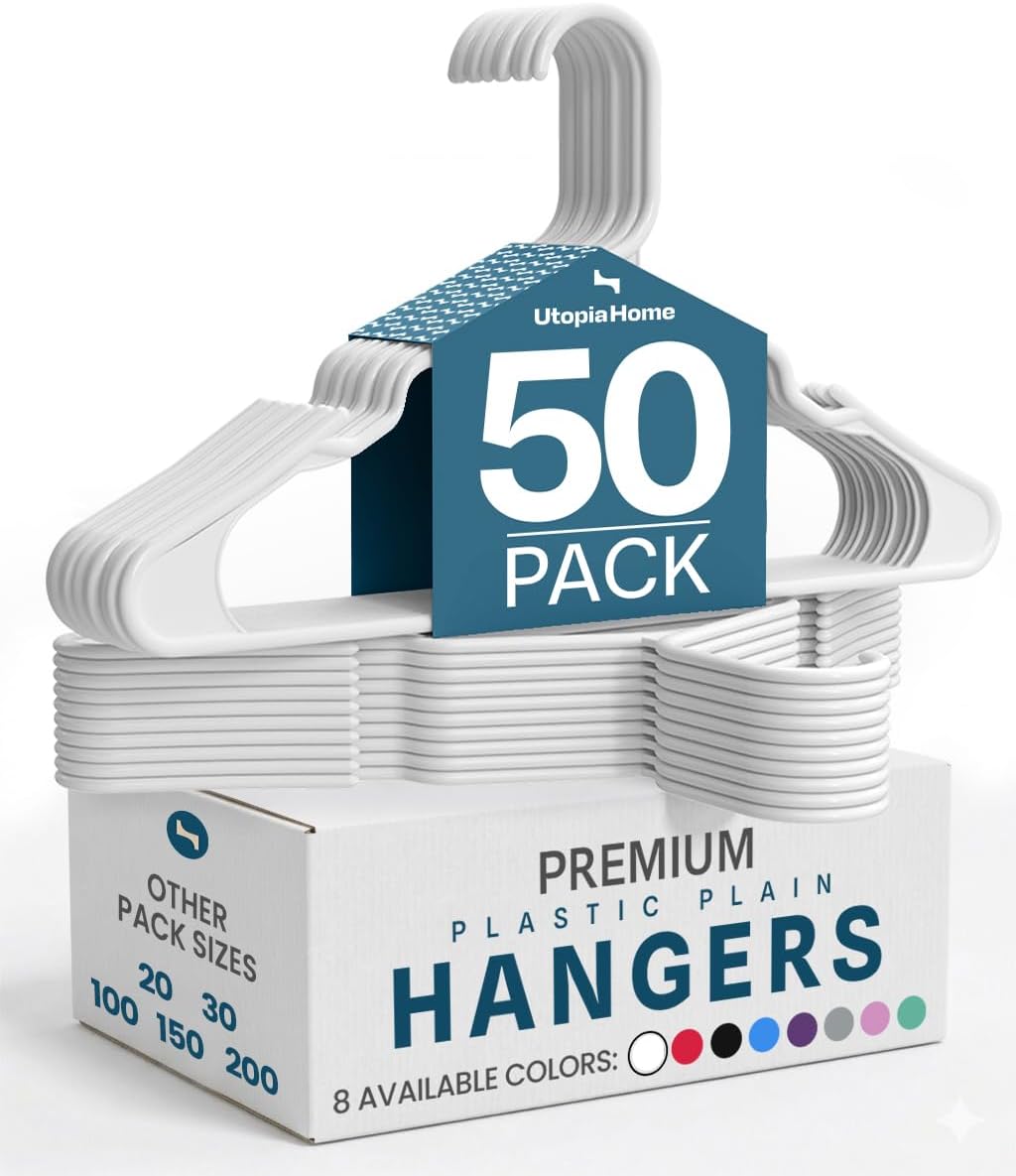Plastic Hangers 50 Pack – Space Saving Clothes Hanger White