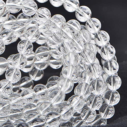 Image of 80Pcs Natural Crystal Beads Stone Gemstone Round Loose Energy Healing Beads with Free Crystal Stretch Cord for Jewelry Making (Clear Crystal, 10mm)