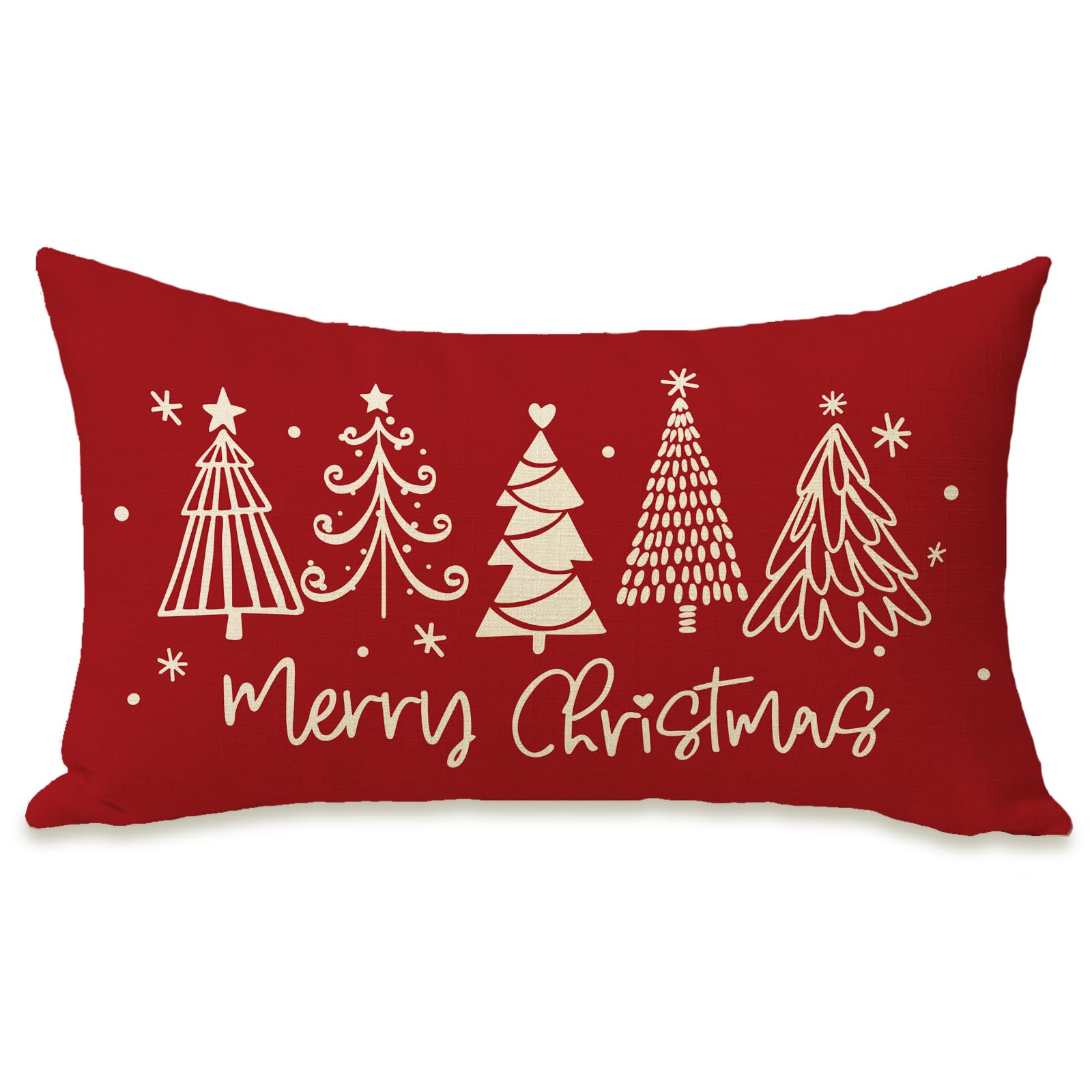 Fahrendom Merry Christmas Tree Red Lumbar Decorative Rectangle Pillow Cover 12 x 20 Xmas Pine Trees Porch Patio