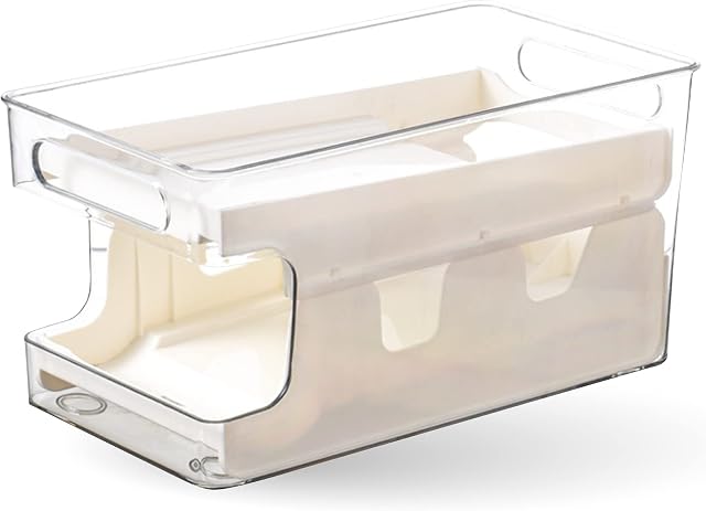 Fridge Can Dispenser Rack - Kitchen Cupboard Organiser - Fridge Can Organisers - Rolling Can Dispenser Fridge Storage - Drinks Can Dispenser for Fridge - Kitchen Cupboard Storage to Save Space (White)