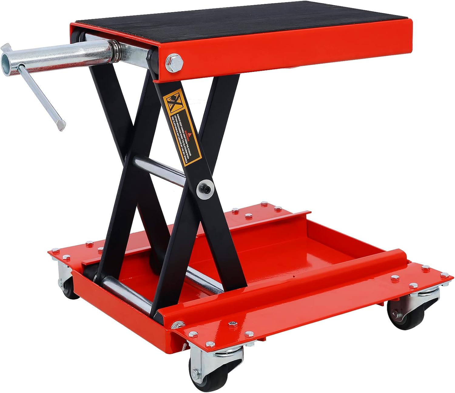 Motorcycle Lift Jack with Dolly, 1100 Lbs Motorcycle Lift Scissor Jack Steel Wide Deck Hoist Crank Center Stand, Motorcycle Lift ATV Scissor Lift Jack for Motorcycles, ATVs, Dirt Bikes