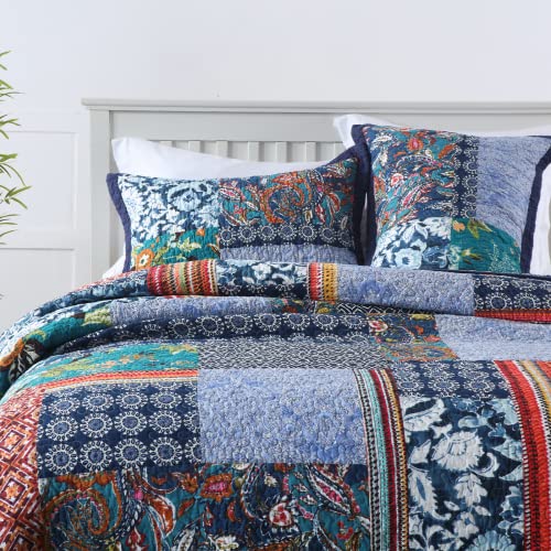 Yvooxny King Quilt Set Reversible Lightweight Bohemian Paisley Patchwork Cotton Quilted Bedspread Coverlet Set 3-Piece Bedding Set With Pillowcases For All Seasons, King Size, 108 * 96 Inches #TOP1
