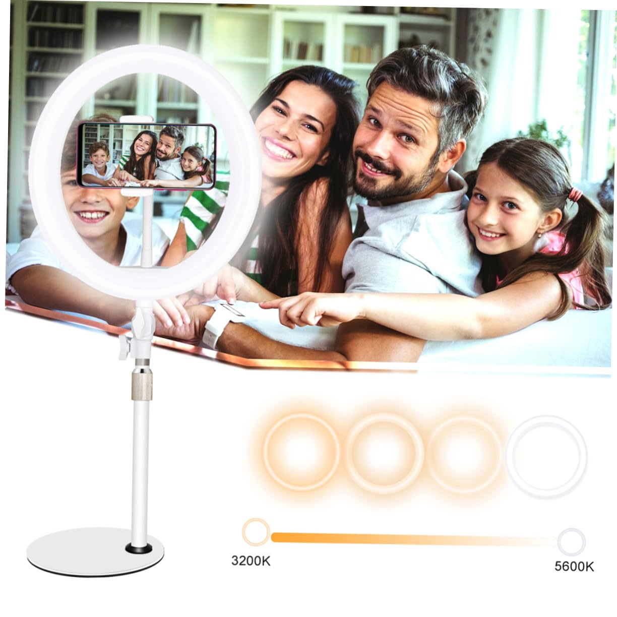 SHINEOFI Luce LED Dimmerabile per Selfie Supporto Telefono, Lampada da Bellezza Bianco in Ferro e Plastico Cavo USB per Fotografia e Live Streaming