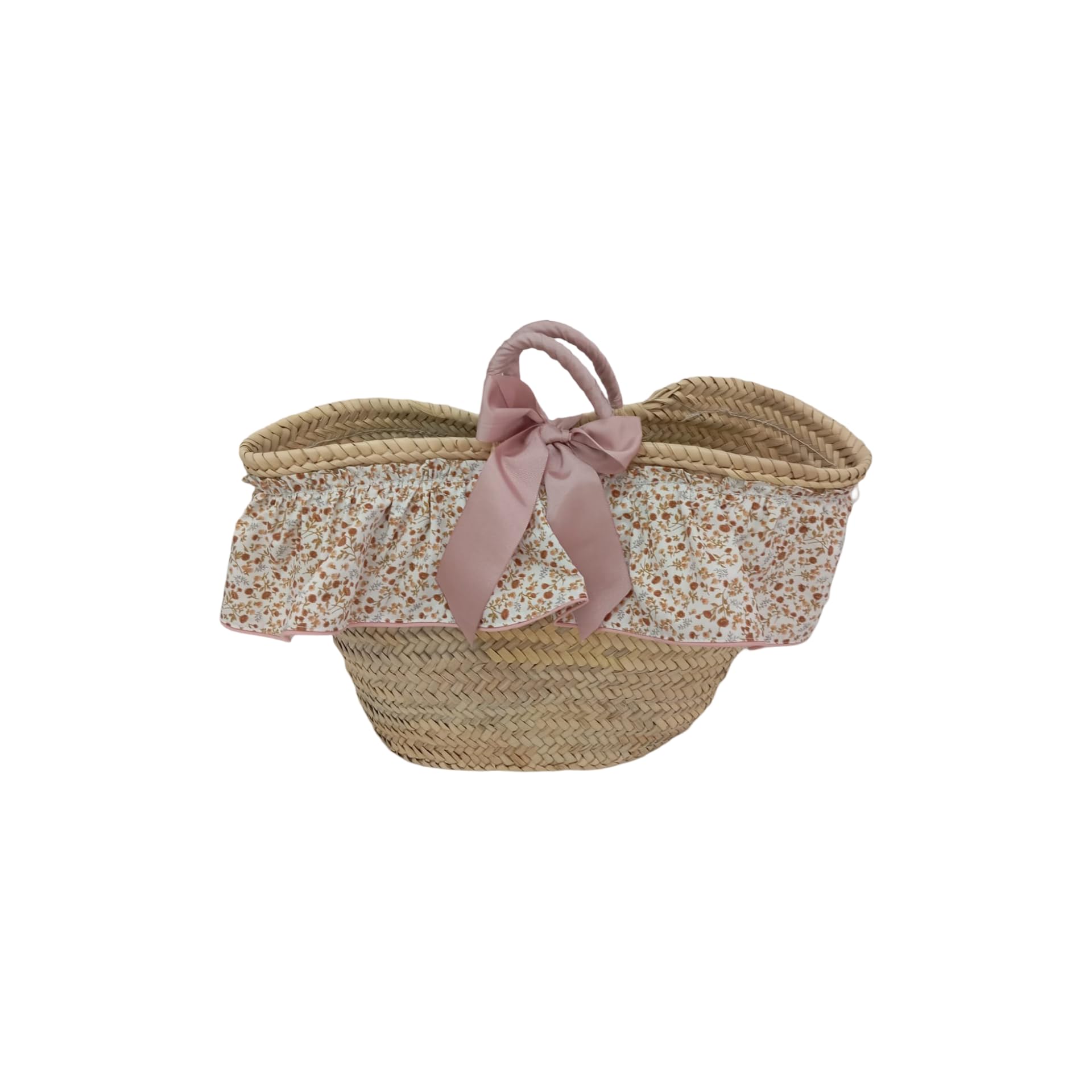 Capazo Mimbre, Toalla de Playa, Bolsa bañadores Personalizado para niña - Conjunto piscina infantil con nombre - 3 piezas (Flores Liberty/Rosa Maquillaje)