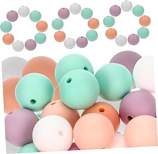 Abaodam 50 Peças Contas De Silicone Acessórios Colar Contas Redondas Contas Coisas De Bebê Acessórios Enfeitados Contas Soltas Contas De Argila De Polímero DIY Contas De Mordedor