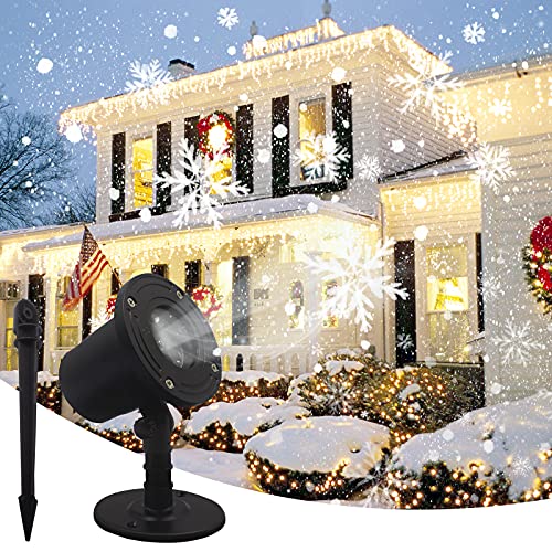Weihnachten Projektor Licht Outdoor, Schneefall Lichter Projektion für Xmas Dekoration, Urlaub, Neujahr, Valentinstag, Party, Garten, Hochzeit, LED Weiß bewegliche Schneeflocke, IP65 Wasserdicht Cover