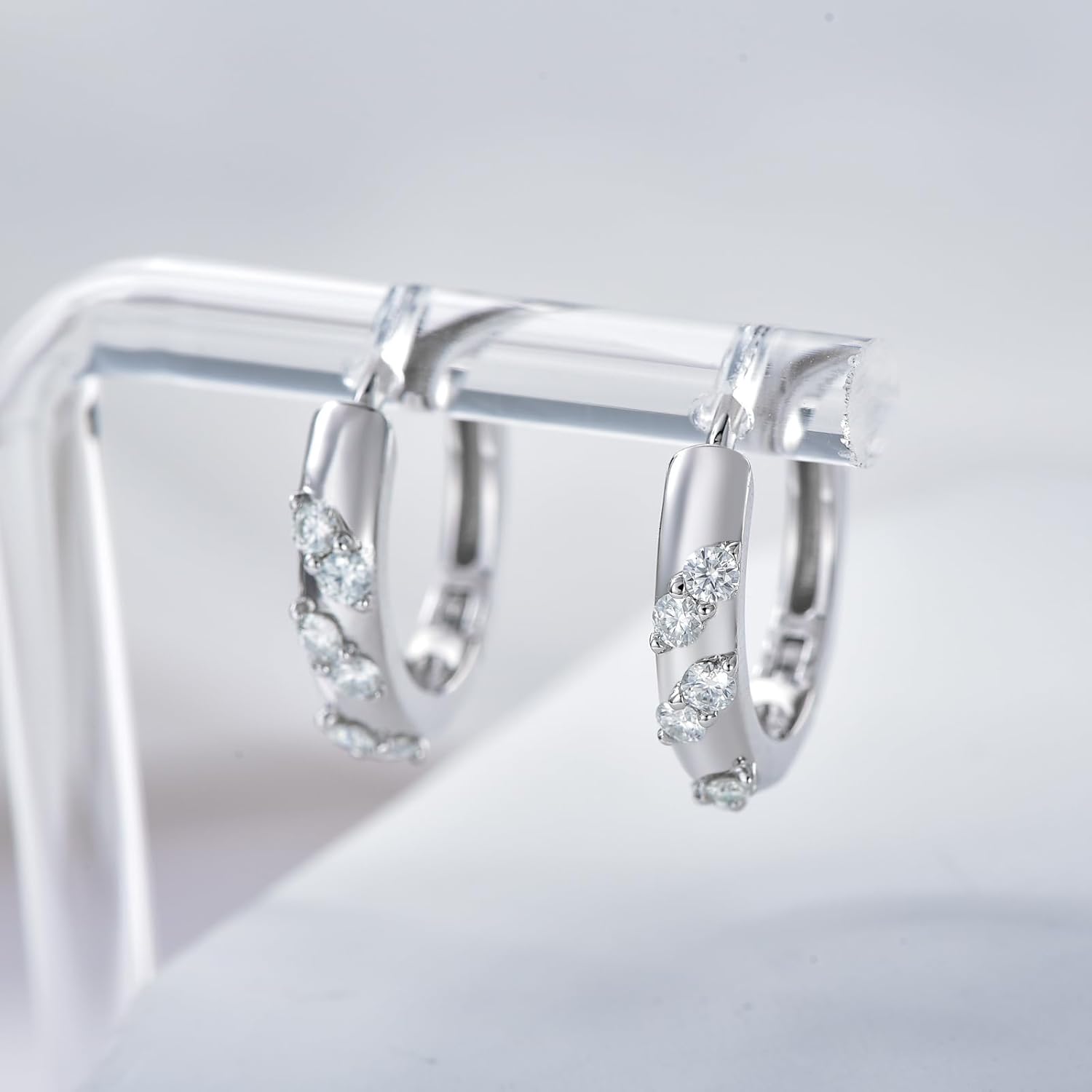 Hoop Earrings Round Cut Huggie Hoops Sterling Silver White Gold Earrings With Moissanite for Women Mother's Day Christmas For Mom Wife