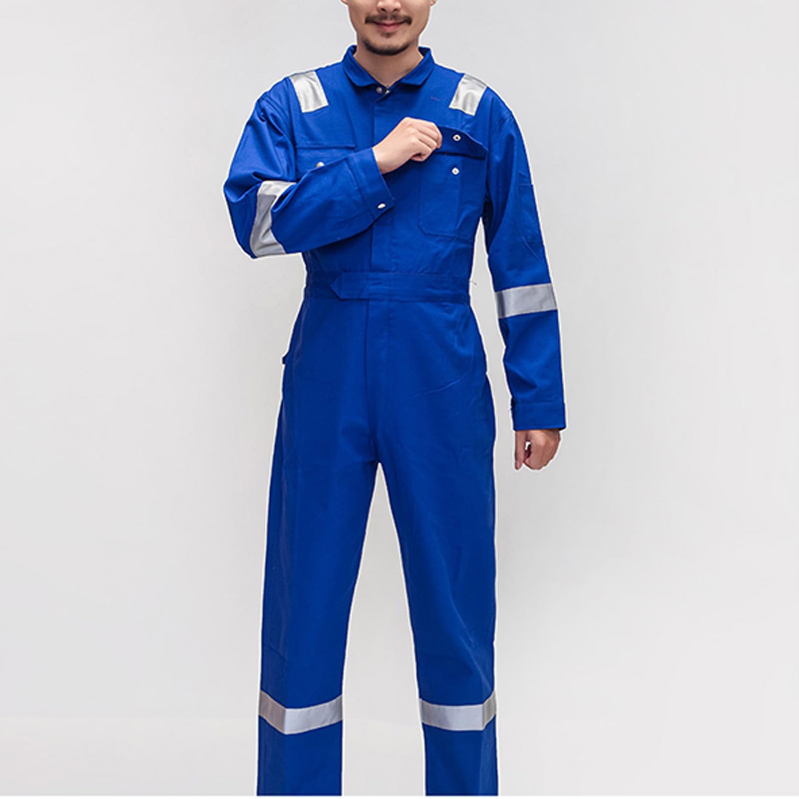 Tuta A Maniche Lunghe Zip-Front Tuta da Lavoro con Striscia Riflettente, Vita Piegata per Una Facile Piegatura