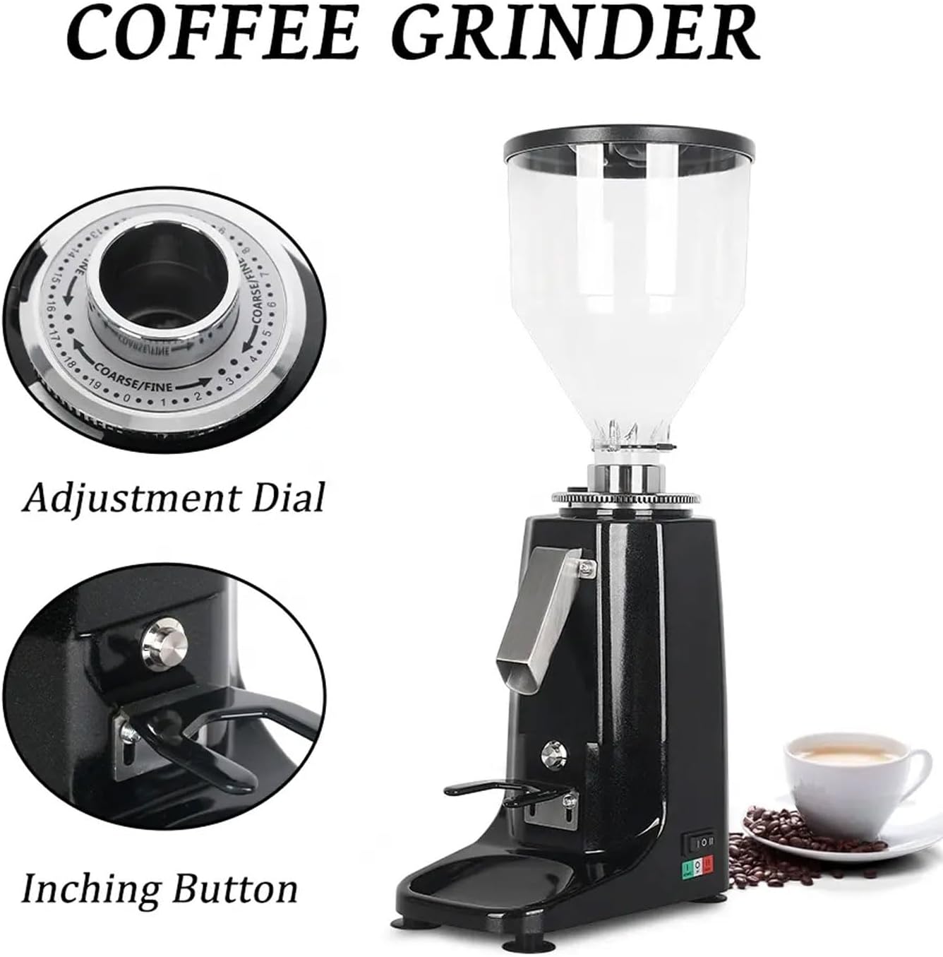Professional 250W Coffee Bean Grinder, 1500ml Commercial Electric Cafe Mill with 60mm Flat Knife Grinding Disc, 19-Speed Adjustable Dual-Mode Coffee Grinder for Coffee Shop, (