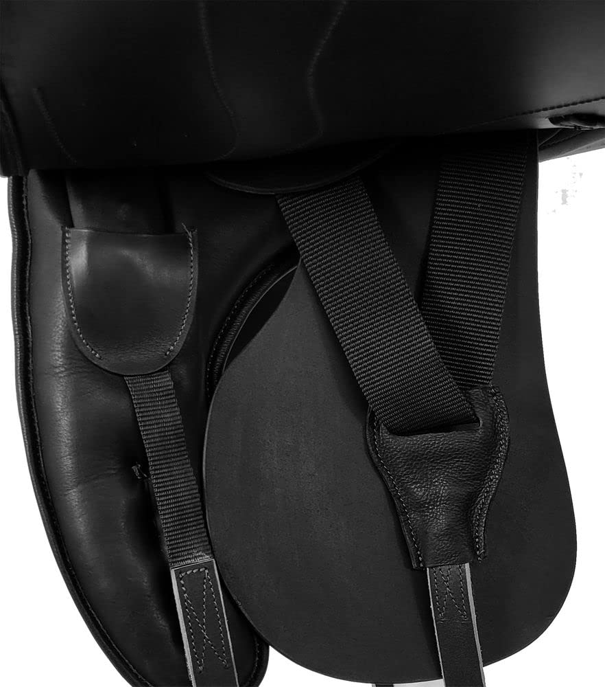 A&M Reitsport Selle de dressage Chester en cuir, fer à tête changeable, arbre polyflex, noir, taille : 17,5 pouces