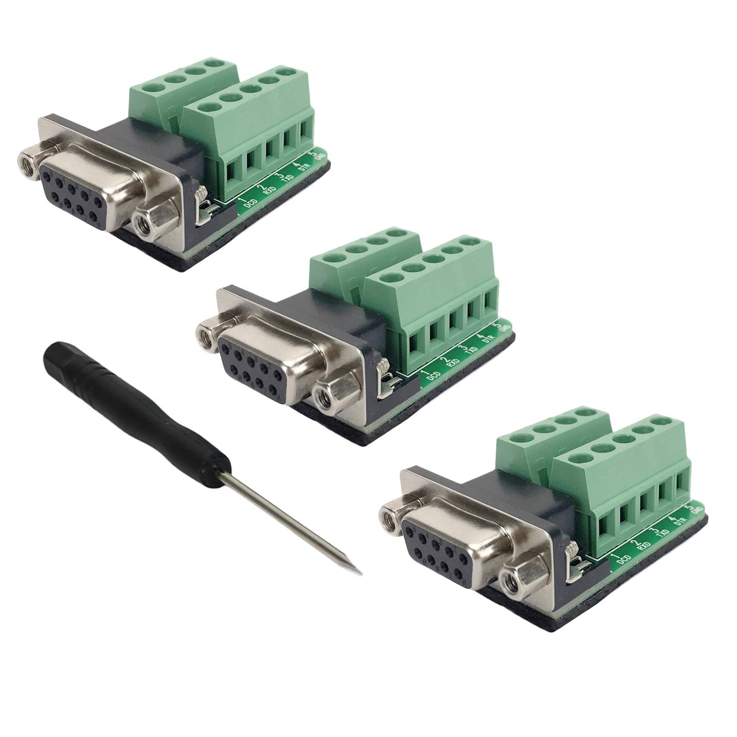DB9 Female Connector Breakout Board RS232 Serial to DSUB Terminal Block Connector Signal Module (Pack of 3)