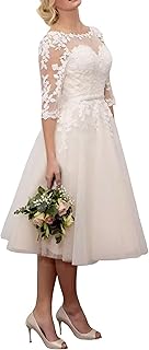 Lace Applique Short Wedding Dresses for Bride Tulle Cap Sleeve Tea Length Bridal Gowns for Women 2025 LOWD002 - Buy now