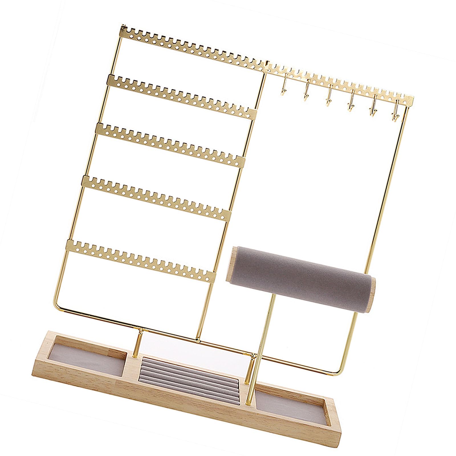 MCAOAL Jewelry with 5 Row Earring Rack 12 Necklace Holders and Fabric Lined Trays for Safekeeping Rural Jewelry Planner