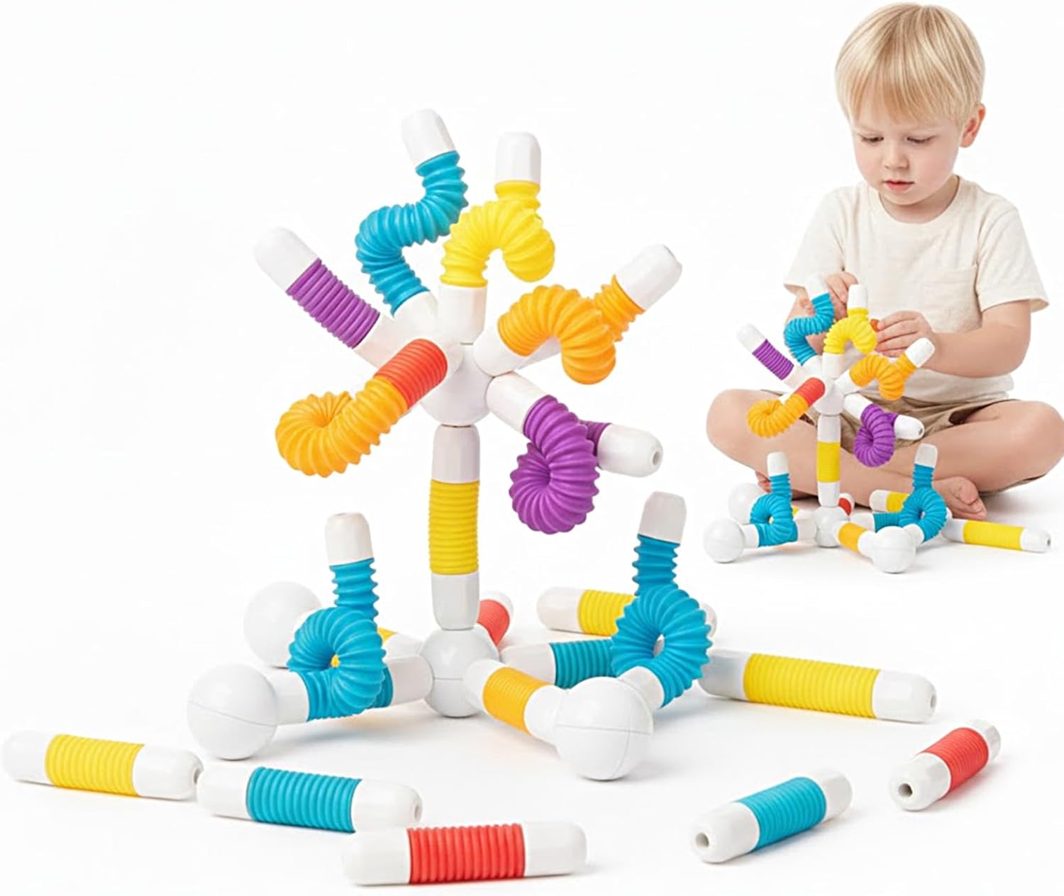 Magnetic Building Sticks Blocks for Toddlers 1-3 - Montessori Sensory Toys for 3 4 5 6 Year Old Boys & Girls, STEM Educational Construction Kit, Soft Flexible Magnets Gift Set for Kids Learning Games