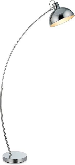 Teamson Home Modern Tall Floor Standing Floor Lamp, Adjustable Neck, Curved Arched Tall Floor Lamp with Chrome Bell Shade and Base for Living Room