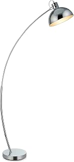 Teamson Home Modern Tall Floor Standing Floor Lamp, Adjustable Neck, Curved Arched Tall Floor Lamp with Chrome Bell Shade and Base for Living Room