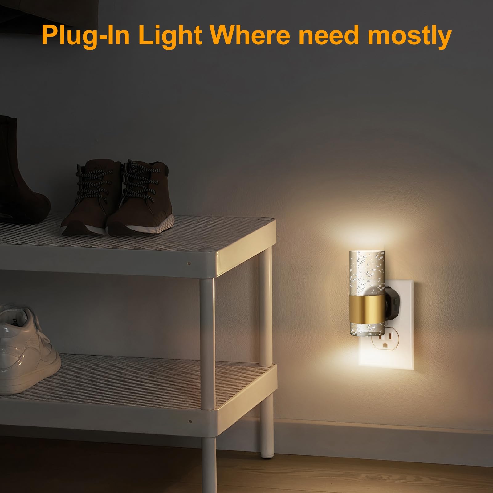 Lampka nocna LED z czujnikiem zmierzchu, nowoczesne oświetlenie ścienne, regulowana jasność, lampa z gniazdkiem wtykowym z przełącznikiem, lampa ścienna do salonu, sypialni, na klatkę schodową (złote