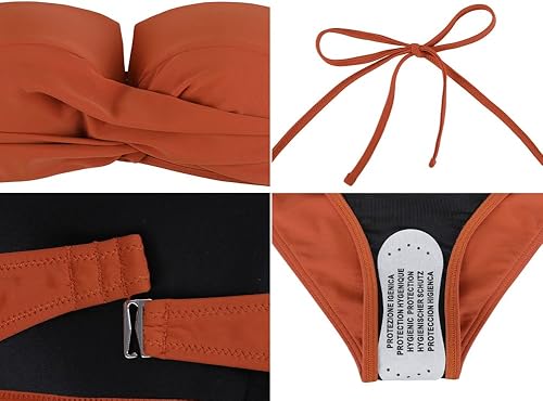 Miniatura 7 de Hilor Bandeau - Trajes de baño de dos piezas para mujer con correa retro de cintura alta, traje de baño sexy push up bikini traje de baño
