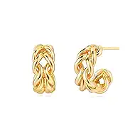 VALLOEY ROVER Gold Hoop Earrings for Women 14K Gold Plated Open Hoops Moon CZ Pearl Bar Earring with 925 Sterling Silver Post Small Simple Handmade Hypoallergenic Everyday Jewelry Gift for Women