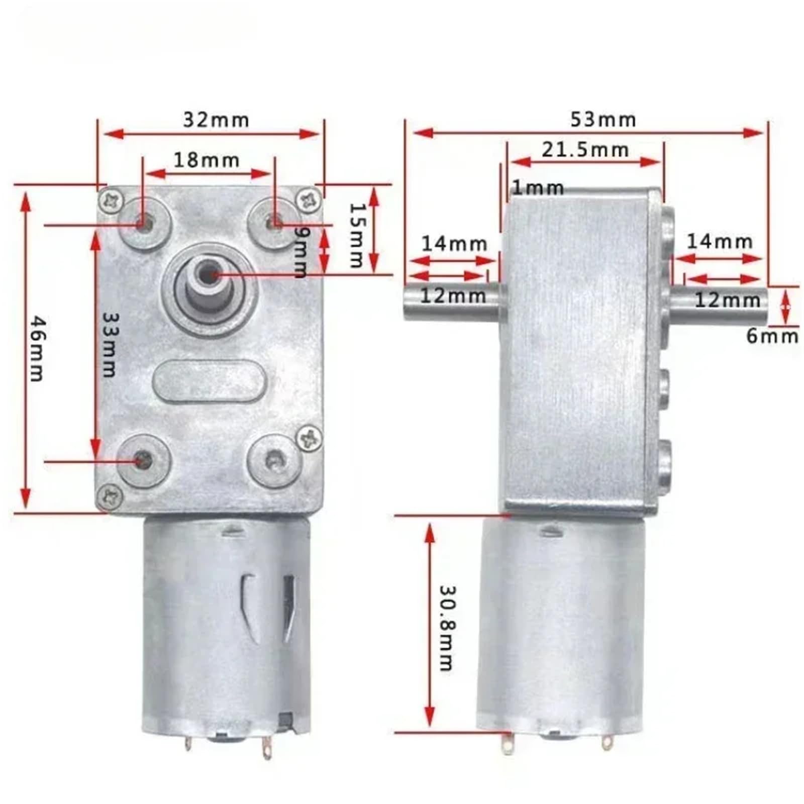 Dc 6V 12V 24VJGY370 Motoriduttore a Vite Senza fine Doppio Albero di Uscita Elettrico Coppia Elevata autobloccante 6RPM-210RPM 1PCS(12V,90 RPM)